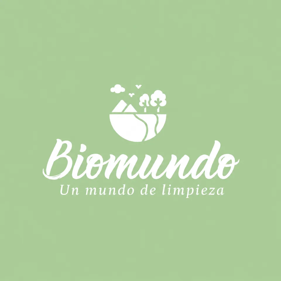 Marca de Biomundo en blanco sobre el verde de su identidad.